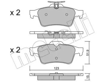 Задние тормозные колодки на Ford Tourneo Connect  Metelli 22-0337-3.