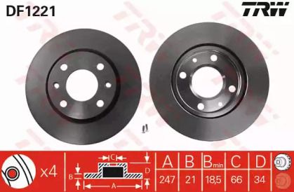 Вентильований гальмівний диск на Пежо 309  TRW DF1221.