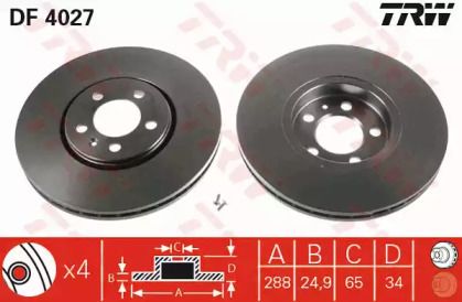 Вентилируемый тормозной диск на Шкода Фабия 2 TRW DF4027.