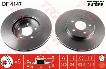 Вентилируемый тормозной диск на Ягуар Х-Тайп  TRW DF4147.