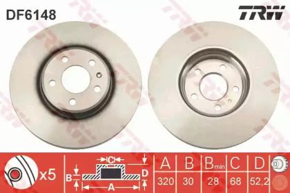 Вентильований гальмівний диск на Ауді А6 С7 TRW DF6148.