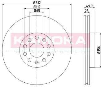Вентилируемый тормозной диск на Skoda Superb  Kamoka 1032610.