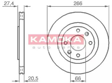 Вентильований передній гальмівний диск на Пежо 206  Kamoka 103384.