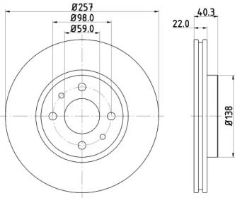 Вентилируемый тормозной диск на Ситроен Немо  Hella 8DD 355 103-971.
