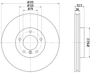 Вентильований гальмівний диск на БМВ Е46 Hella 8DD 355 104-091.