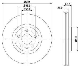 Вентилируемый тормозной диск на Пежо Експерт  Hella 8DD 355 104-451.