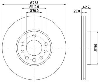 Вентилируемый тормозной диск на Опель Калибра  Hella 8DD 355 104-681.