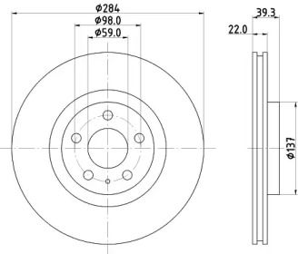 Вентильований гальмівний диск на Альфа Ромео ГТВ  Hella 8DD 355 105-491.