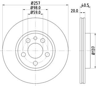 Вентильований гальмівний диск на Пежо Експерт  Hella 8DD 355 127-341.