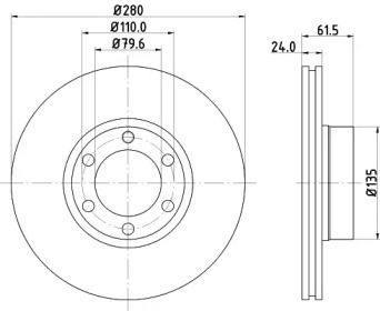Вентилируемый тормозной диск на Опель Мовано  Hella 8DD 355 106-611.