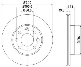 Вентильований гальмівний диск на Опель Корса C Hella 8DD 355 108-331.