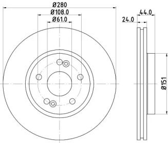 Перфорированный тормозной диск на Рено Сценик 1 Hella 8DD 355 127-741.