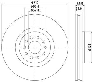Вентильований гальмівний диск на Фіат Улісс  Hella 8DD 355 109-131.