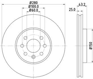 Вентилируемый тормозной диск на Опель Астра H Hella 8DD 355 128-211.