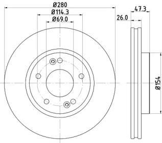 Вентилируемый тормозной диск на Хюндай Туксон  Hella 8DD 355 129-711.