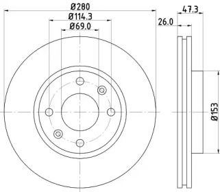 Вентилируемый тормозной диск на Хюндай Элантра 4 Hella 8DD 355 111-771.