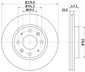 Вентильований гальмівний диск на Кіа Серато  Hella 8DD 355 111-781.