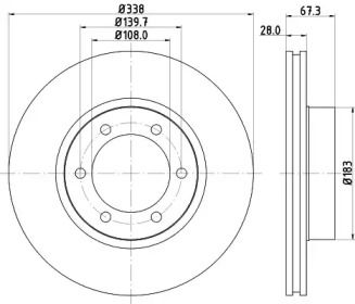 Вентилируемый тормозной диск на Лексус Джи Икс  Hella 8DD 355 111-861.