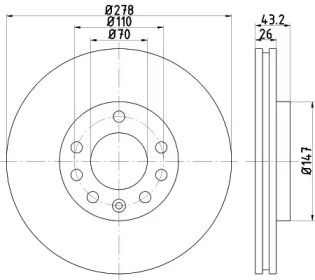 Вентилируемый тормозной диск Hella 8DD 355 113-611.