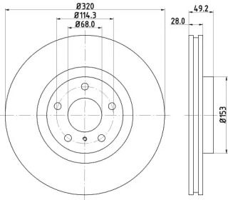 Вентильований гальмівний диск на Infiniti M35  Hella 8DD 355 128-771.