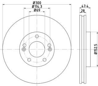 Вентилируемый тормозной диск на Киа Сид ED Hella 8DD 355 114-481.