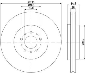 Вентильований гальмівний диск Hella 8DD 355 115-601.