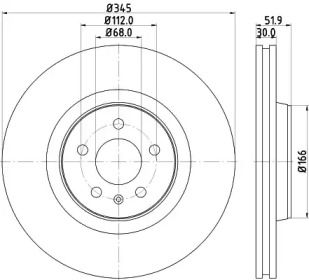 Вентилируемый тормозной диск на Ауди А6 С7 Hella 8DD 355 129-221.