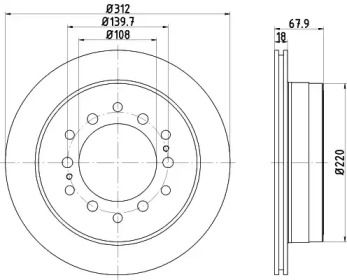 Вентильований гальмівний диск на Тайота Фортунер  Hella 8DD 355 122-711.