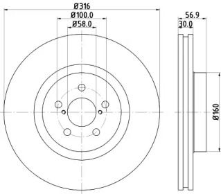 Вентильований гальмівний диск на Субару Форестер 4 Hella 8DD 355 117-921.