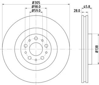 Вентилируемый тормозной диск Hella 8DD 355 129-351.