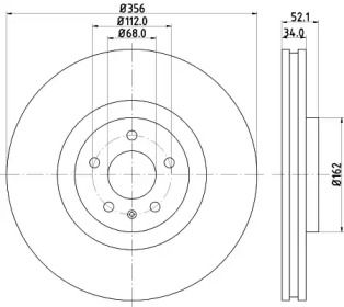 Вентилируемый тормозной диск на Ауди А6 С7 Hella 8DD 355 129-371.