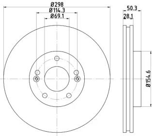 Вентилируемый тормозной диск на Хюндай Санта Фе 2 Hella 8DD 355 119-251.