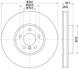Вентильований гальмівний диск на БМВ Е10 Hella 8DD 355 119-261.