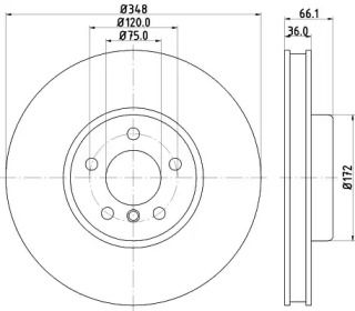Вентилируемый тормозной диск на BMW F10 Hella 8DD 355 119-271.