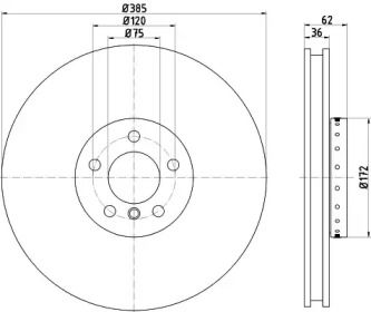 Вентилируемый тормозной диск на БМВ Х5  Hella 8DD 355 120-721.