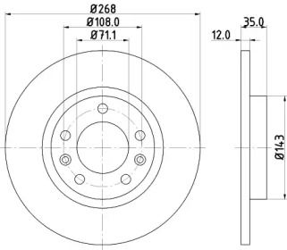 Тормозной диск на Пежо 308  Hella 8DD 355 120-491.