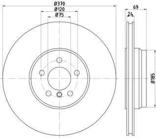 Вентилируемый тормозной диск Hella 8DD 355 125-091.