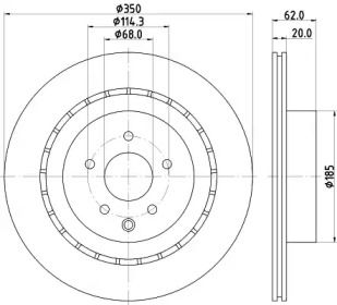 Перфорированный тормозной диск на Ниссан 370З  Hella 8DD 355 122-261.