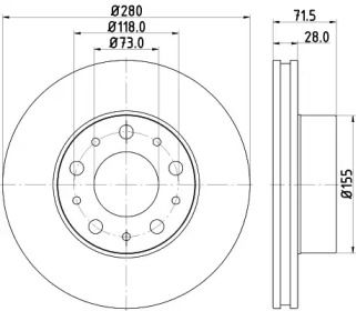 Вентилируемый тормозной диск Hella 8DD 355 122-691.
