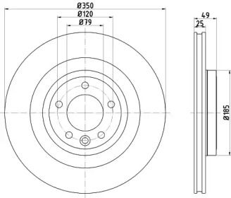Вентилируемый тормозной диск на Ленд Ровер Дискавери  Hella 8DD 355 123-091.