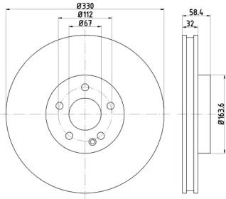Вентилируемый тормозной диск Hella 8DD 355 123-501.