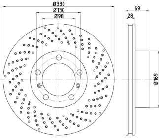 Тормозной диск на Порше Кайман  Hella 8DD 355 125-031.