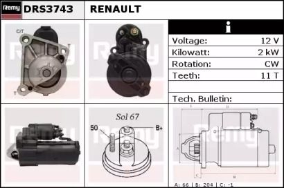 Стартер на Renault Rapid  Remy DRS3743.