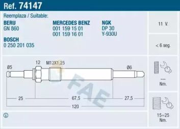 Свеча накаливания на Mercedes-Benz W202 Fae 74147.
