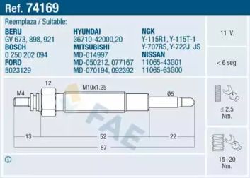 Свеча накаливания на Hyundai H-1  Fae 74169.