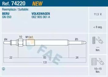Свічка розжарювання на Volkswagen LT  Fae 74220.