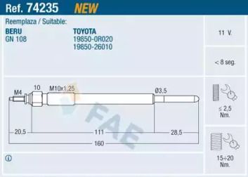 Свеча накаливания на Toyota Avensis  Fae 74235.