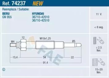 Свеча накаливания на Hyundai H-1  Fae 74237.