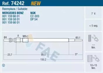 Свеча накаливания на Мерседес E320 Fae 74242.