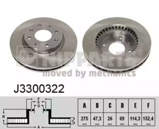 Вентилируемый тормозной диск на Kia Cerato  Nipparts J3300322.